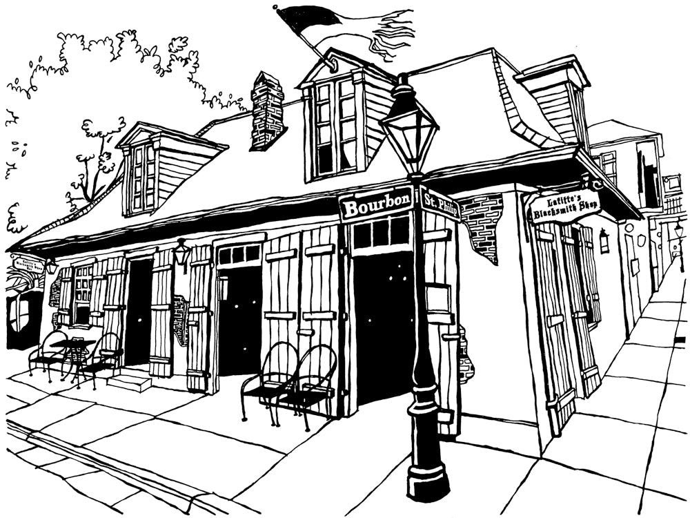 Lafitte's Blacksmith Shop of New Orleans, original art in pen and ink