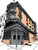 Signed print of the Brooklyn Inn, featuring an illustration of the exterior of the bar in a black and white style with orange highlights. Illustration of Brooklyn Inn, a historic 1885 Boerum Hill bar, featuring high ceilings, carved wood backbar, pool table, jukebox, by John Tebeau