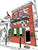 Erin Rose bar art print by John Tebeau featuring red brick building in New Orleans French Quarter with green shutters and balcony