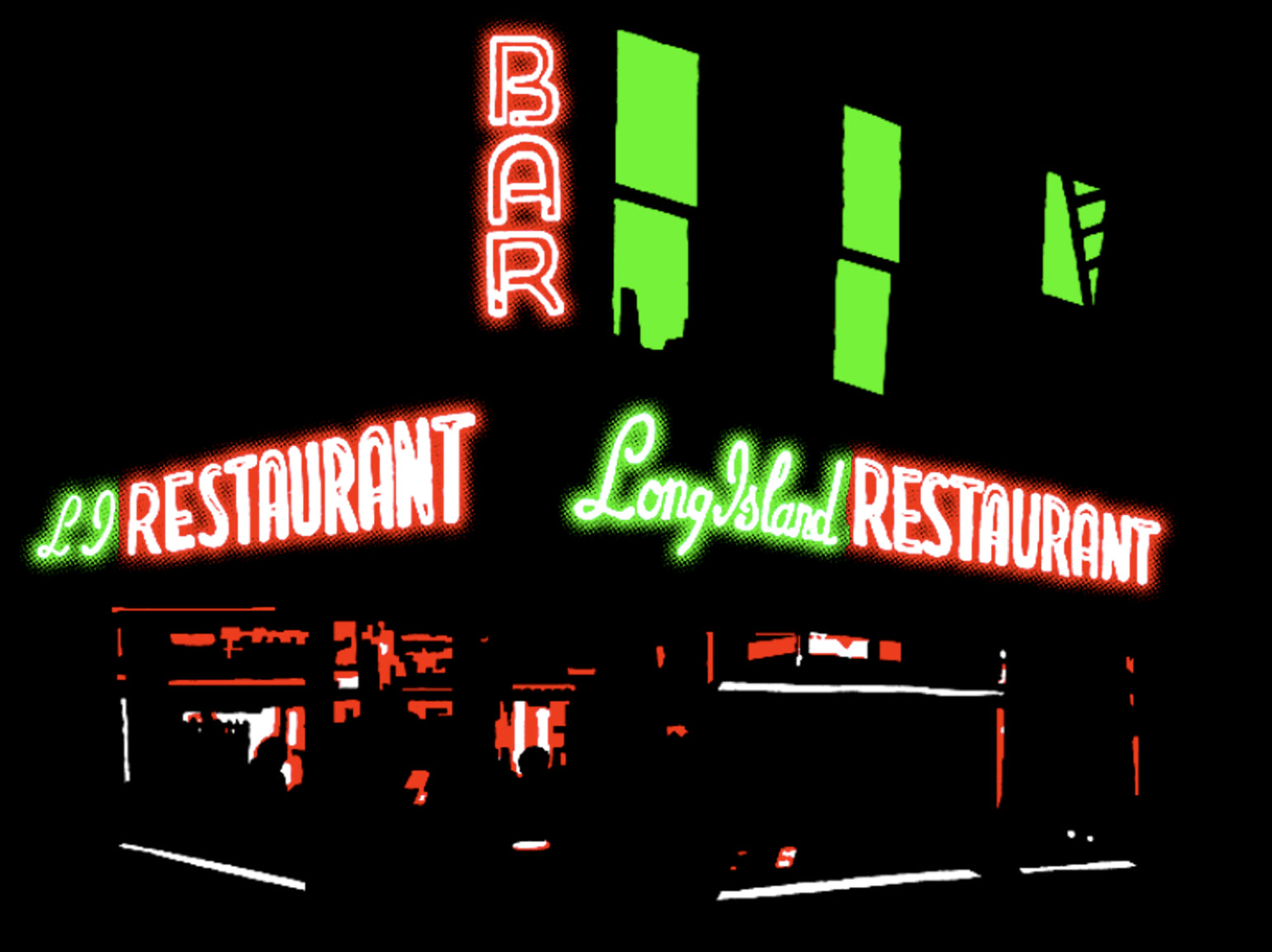 long island bar brooklyn nyc art print john tebeau neon at night limited-edition