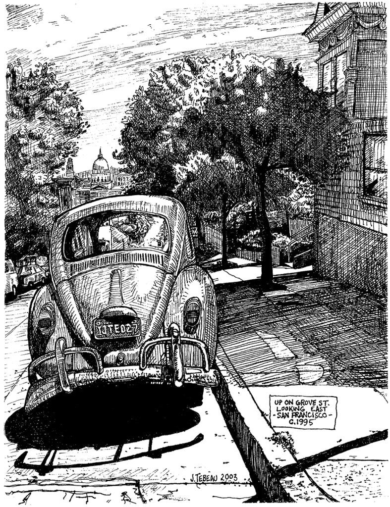 Vintage Volkswagen Beetle from San Francisco, signed print
