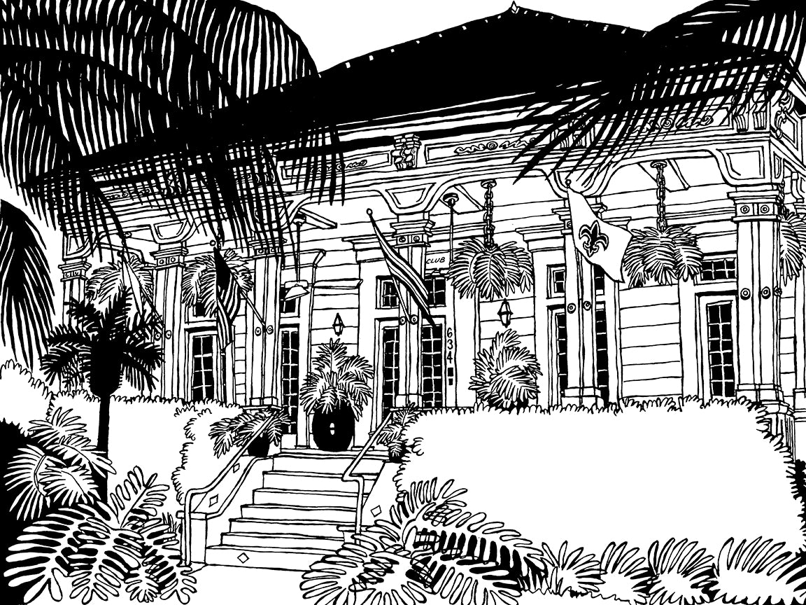 The Country Club bar of New Orleans, original art in pen and ink