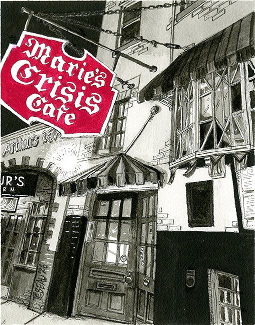 Marie's Crisis Cafe Print – Signed Limited Edition NYC Bar Artwork by John Tebeau – West Village Piano Bar Wall Art