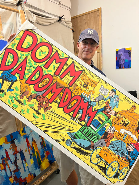 "DOMM DA DOM DOMM" original painting, a tribute to Mad Magazine's OG geniuses, Bill Elder and Harvey Kurtzman