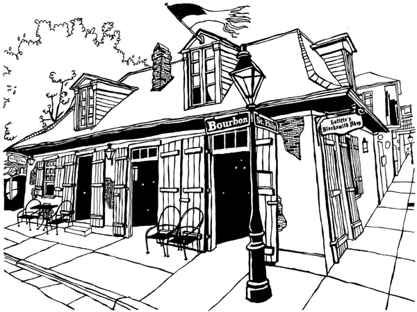 Lafitte's Blacksmith Shop of New Orleans, original art in pen and ink