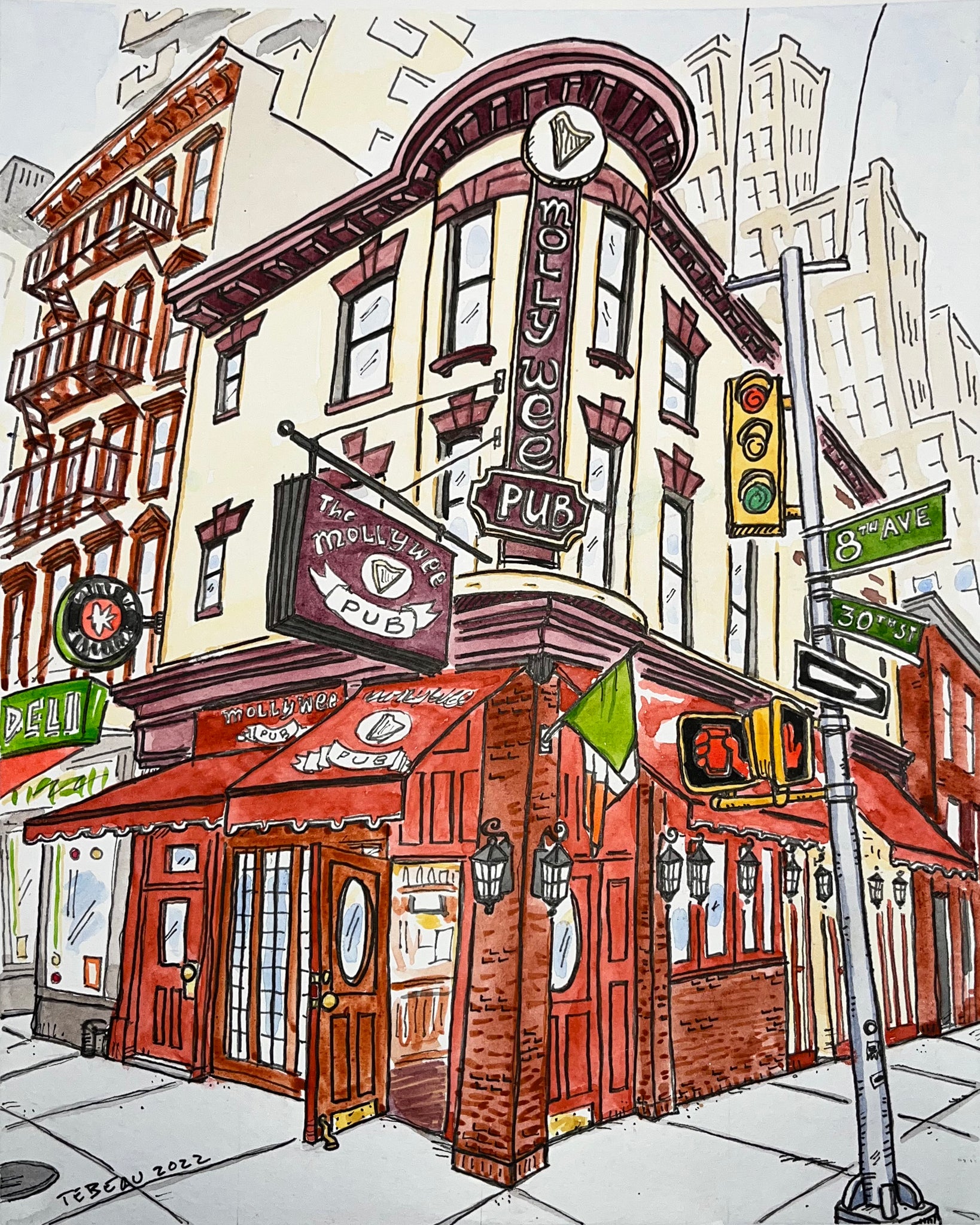Molly Wee Pub of New York, NY: signed prints by John Tebeau