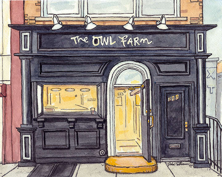 The Owl Farm bar of Brooklyn, NY signed prints. (ships free in the US)