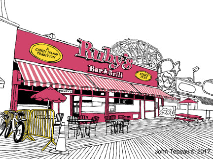 ruby's bar and grill coney island nyc art by john tebeau