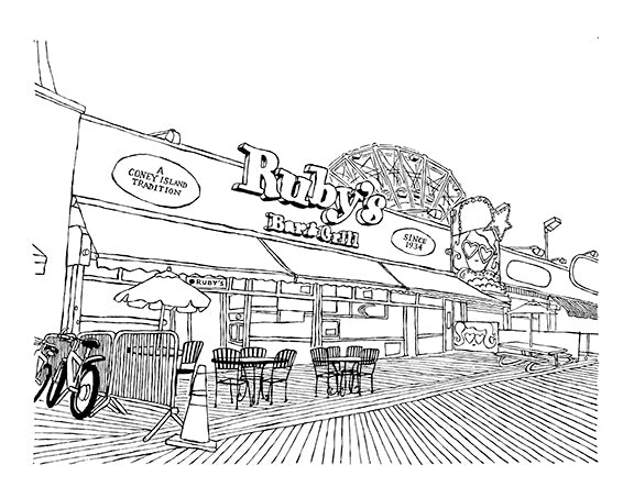ruby's bar and grill coney island nyc original art by john tebeau