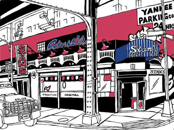 stan's sports bar bronx yankees art by john tebeau