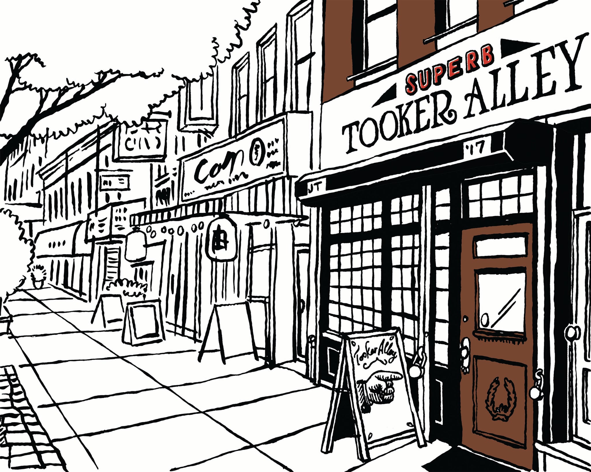 Tooker Alley, a favorite bar of Brooklyn, New York signed prints. (ships free in the US)
