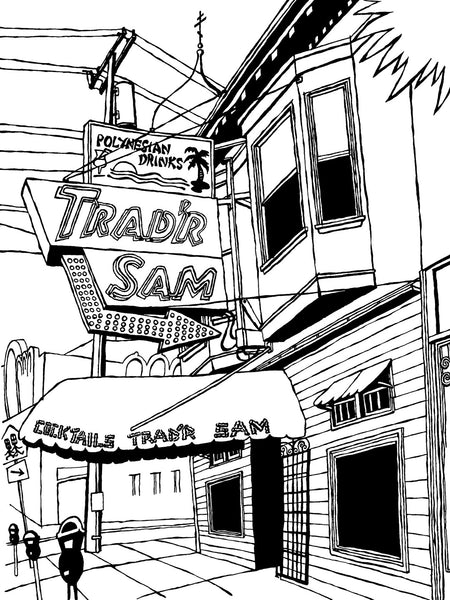 Trad'r Sam Tiki Bar of San Francisco, Original Art (ink on paper)