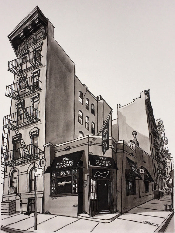 The Village Tavern in Manhattan, New York signed art prints by John Tebeau. (ships free in the US)