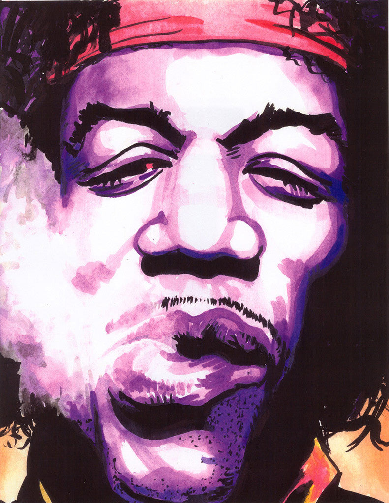 Jimi Hendrix portrait, print signed by John Tebeau
